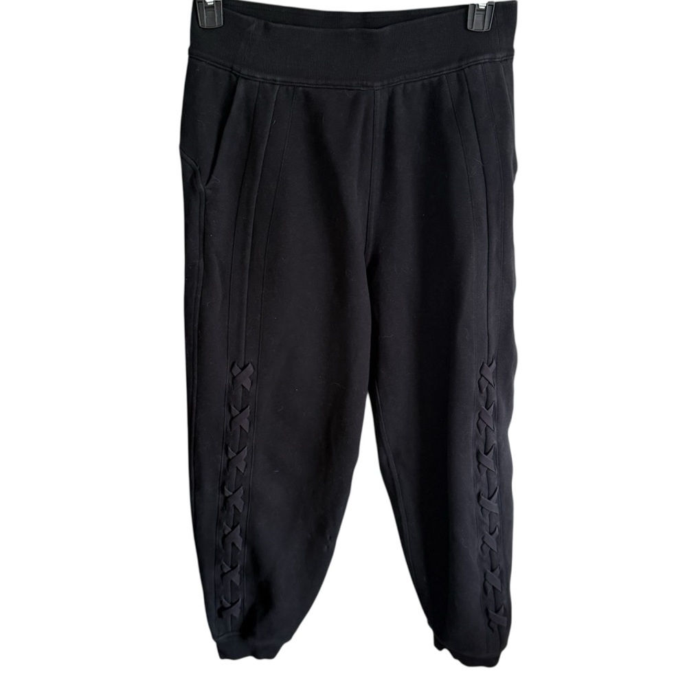 Lululemon Braided Detail High-Rise Joggers Black cotton terry fabric, size 6